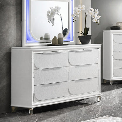 Tarian 6-Piece Modern Luxury Bedroom Set Includes Panel Bed w/Led & Storage, Assembled Dresser, Assembled Chest, 2xAssembled Nightstands and Mirror, Box Spring Not Required