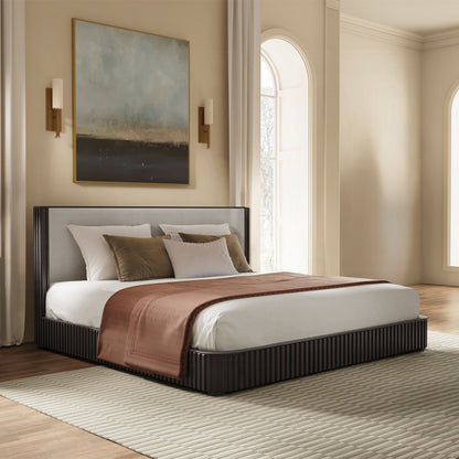 Clayten 6-Piece Modern Luxury Bedroom Set Includes Panel Bed, Assembled Dresser, Assembled Chest, 2xAssembled Nightstands and Mirror, Box Spring NOT Required