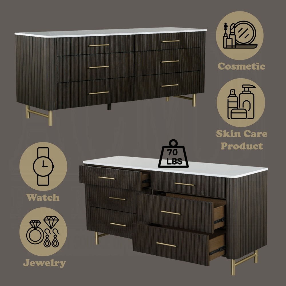 Clayten 6-Piece Modern Luxury Bedroom Set Includes Panel Bed, Assembled Dresser, Assembled Chest, 2xAssembled Nightstands and Mirror, Box Spring NOT Required