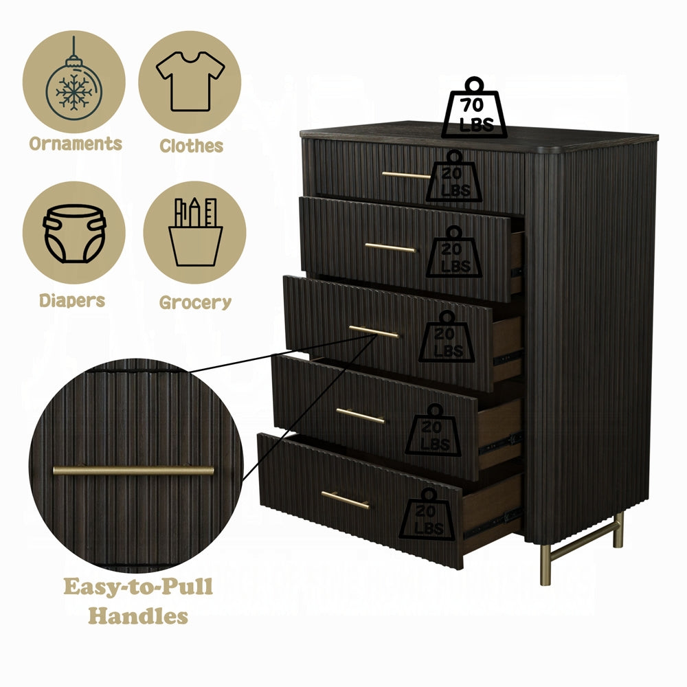Clayten 6-Piece Modern Luxury Bedroom Set Includes Panel Bed, Assembled Dresser, Assembled Chest, 2xAssembled Nightstands and Mirror, Box Spring NOT Required
