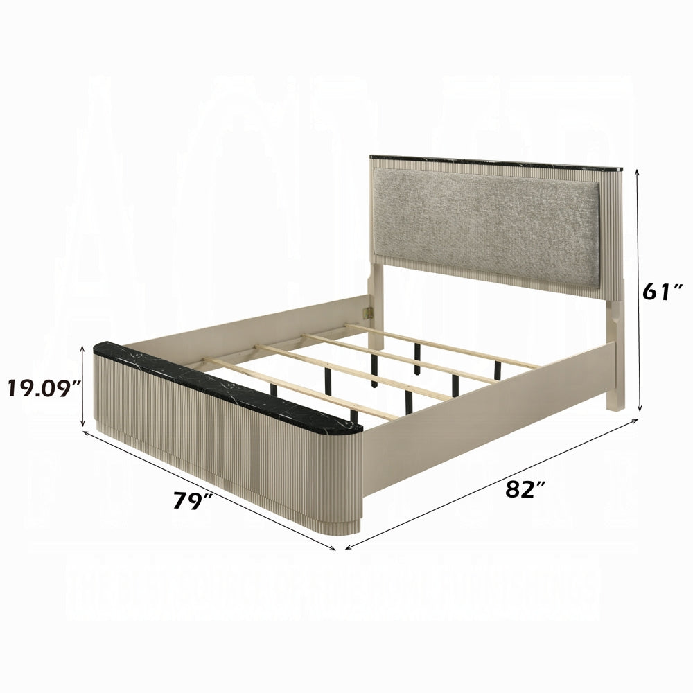 Travonte Solid Wood Bed Gray Linen & Beige