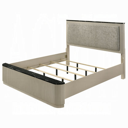 Travonte Solid Wood Bed Gray Linen & Beige