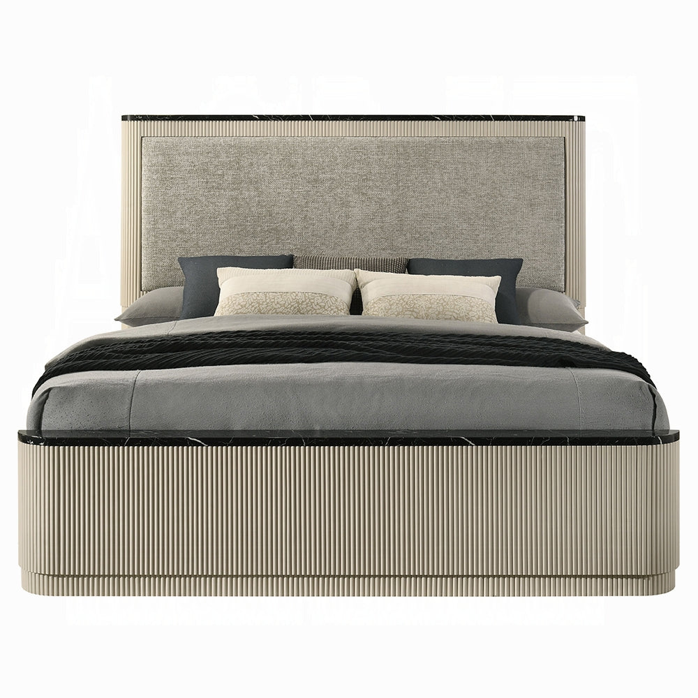 Travonte Solid Wood Bed Gray Linen & Beige