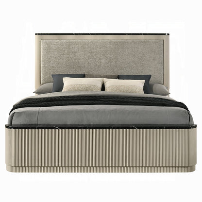 Travonte Solid Wood Bed Gray Linen & Beige