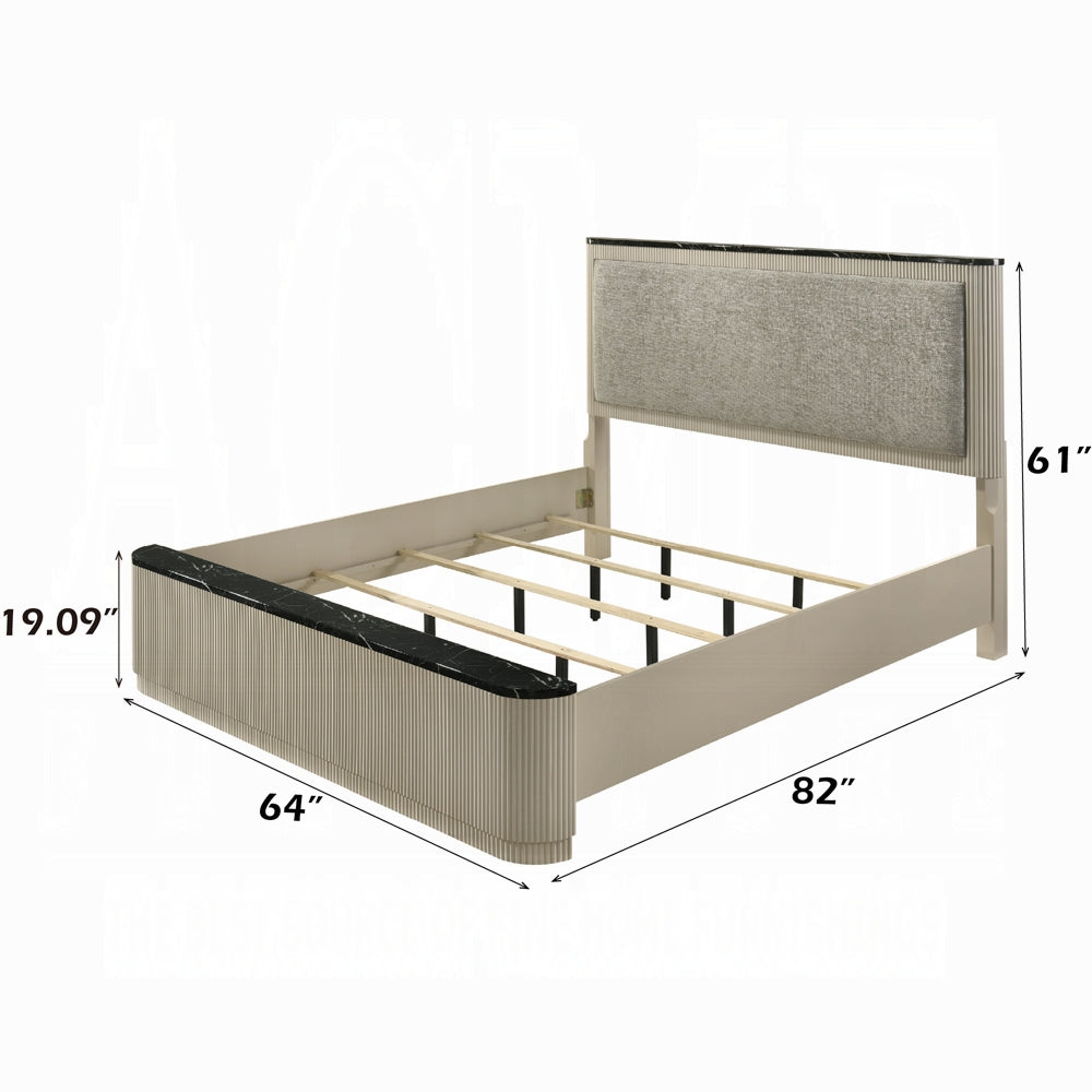 Travonte Solid Wood Bed Gray Linen & Beige