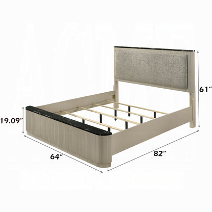 Travonte Solid Wood Bed Gray Linen & Beige