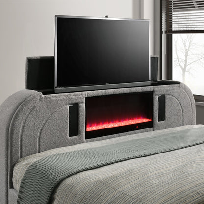 Shelyn Bed w/Led, TV Stand, Fireplace & Bluetooth