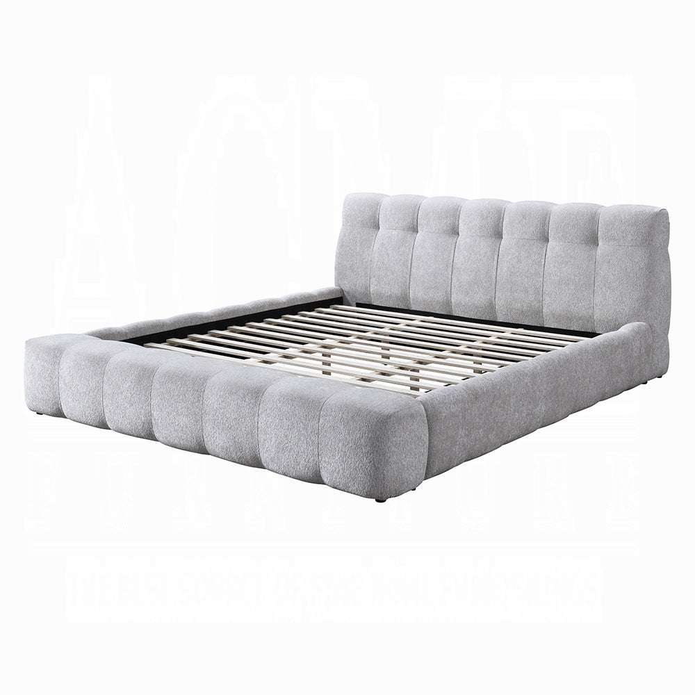 Hannah Solid Wood Bed in Gray Chenille