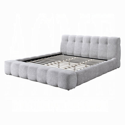 Hannah Solid Wood Bed in Gray Chenille