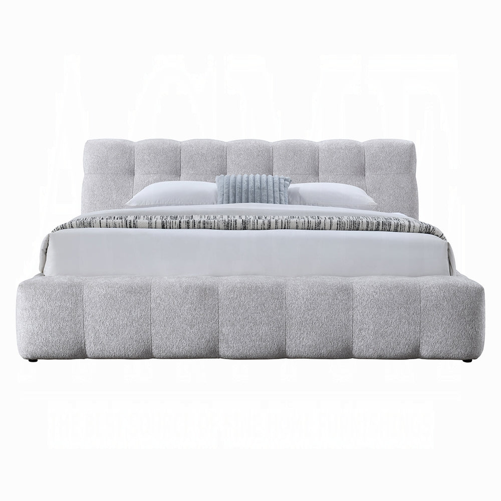 Hannah Solid Wood Bed in Gray Chenille