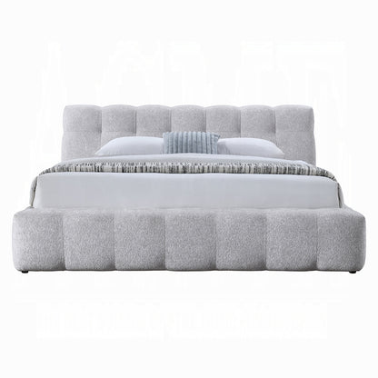 Hannah Solid Wood Bed in Gray Chenille