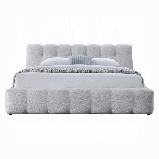 Hannah Solid Wood Bed in Gray Chenille