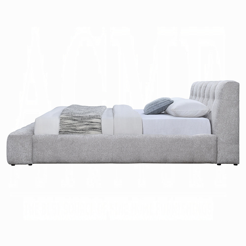 Hannah Solid Wood Bed in Gray Chenille
