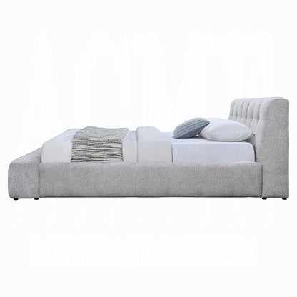 Hannah Solid Wood Bed in Gray Chenille
