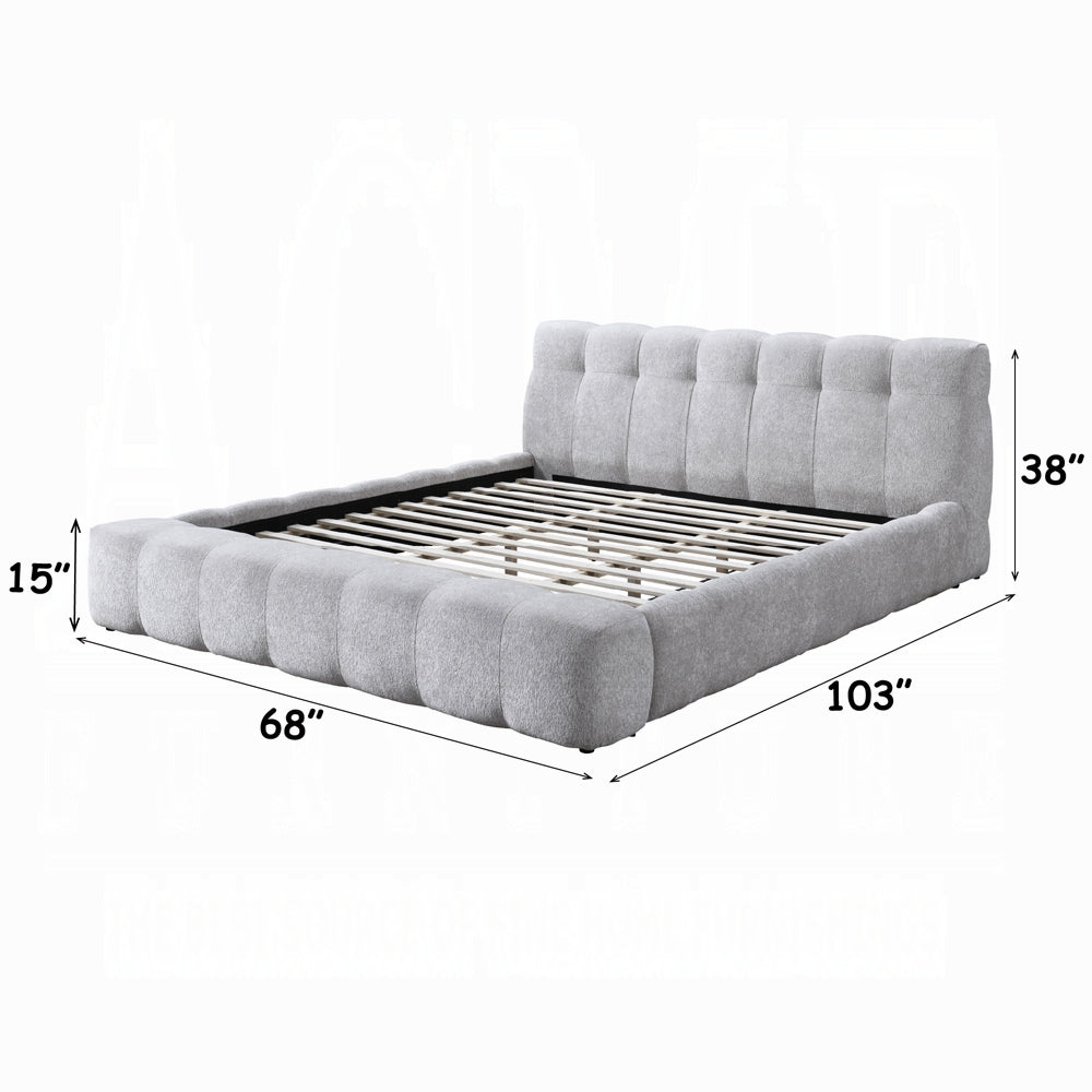 Hannah Solid Wood Bed in Gray Chenille