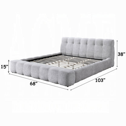 Hannah Solid Wood Bed in Gray Chenille