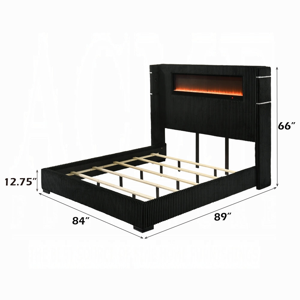 Garner Queen Bed w/Fireplace, LED, Reading Light, Speaker, Bluetooth & USB