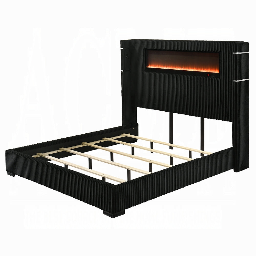 Garner Queen Bed w/Fireplace, LED, Reading Light, Speaker, Bluetooth & USB