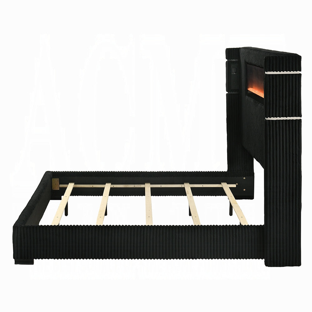 Garner Queen Bed w/Fireplace, LED, Reading Light, Speaker, Bluetooth & USB