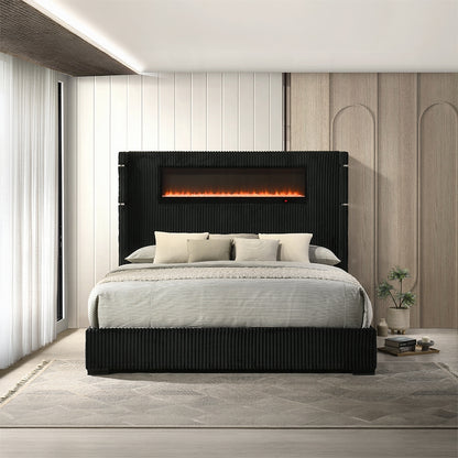Garner Queen Bed w/Fireplace, LED, Reading Light, Speaker, Bluetooth & USB