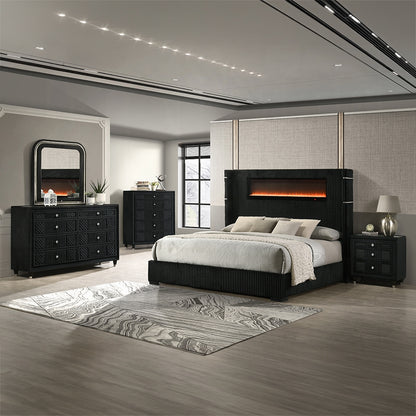 Garner Queen Bed w/Fireplace, LED, Reading Light, Speaker, Bluetooth & USB