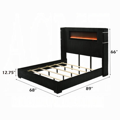 Garner Queen Bed w/Fireplace, LED, Reading Light, Speaker, Bluetooth & USB