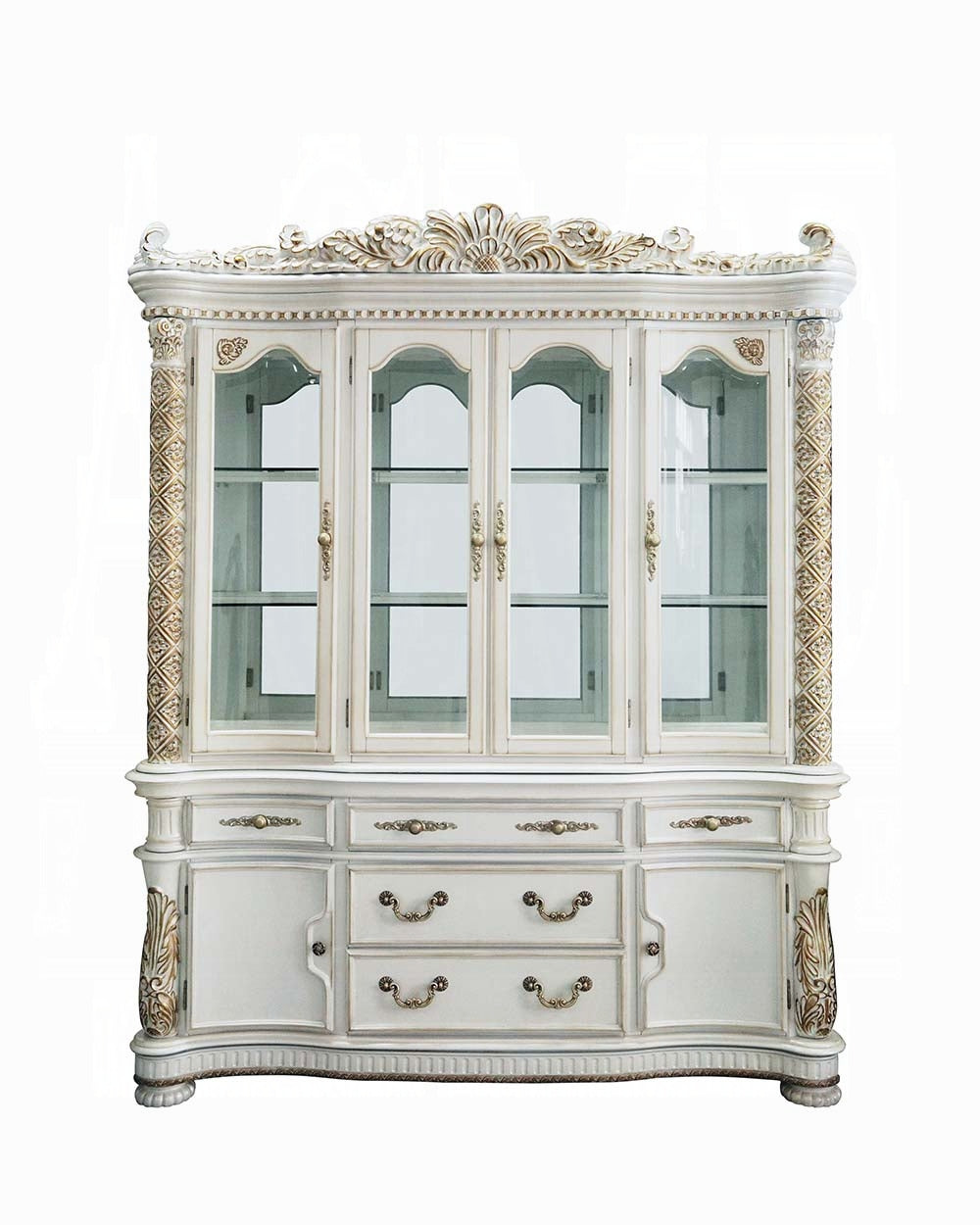 Vendome 10PS Formal Dining Room Set Include 1 Dining Table, 6 Side Chairs, 2 Arm Chairs and 1 Buffet & Hutch, 8-Person Solid Wood Extendable Dining Set