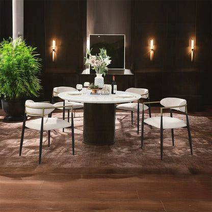 Jaramillo 5-Piece Dining Set Round Dining Table W/Engineered Marble and 4 Chairs