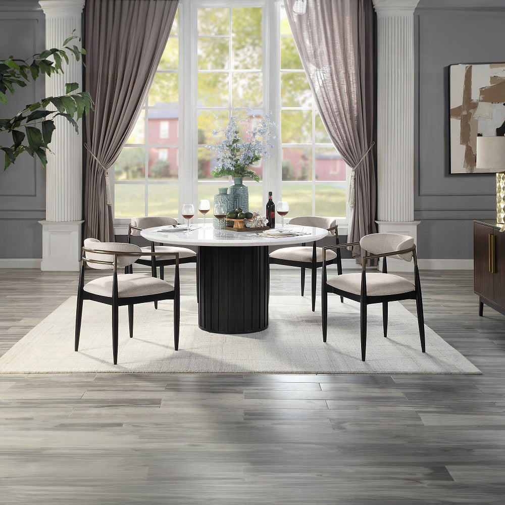 Jaramillo 5-Piece Dining Set Round Dining Table W/Engineered Marble and 4 Chairs