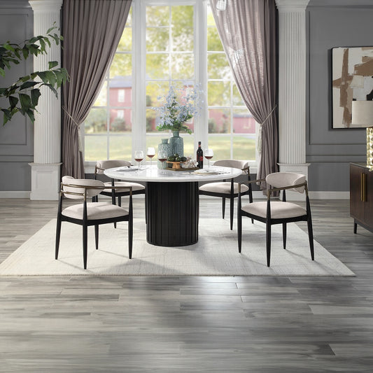 ACME Jaramillo 5-Piece Dining Set Round Dining Table W/Engineered Marble and 4 Chairs