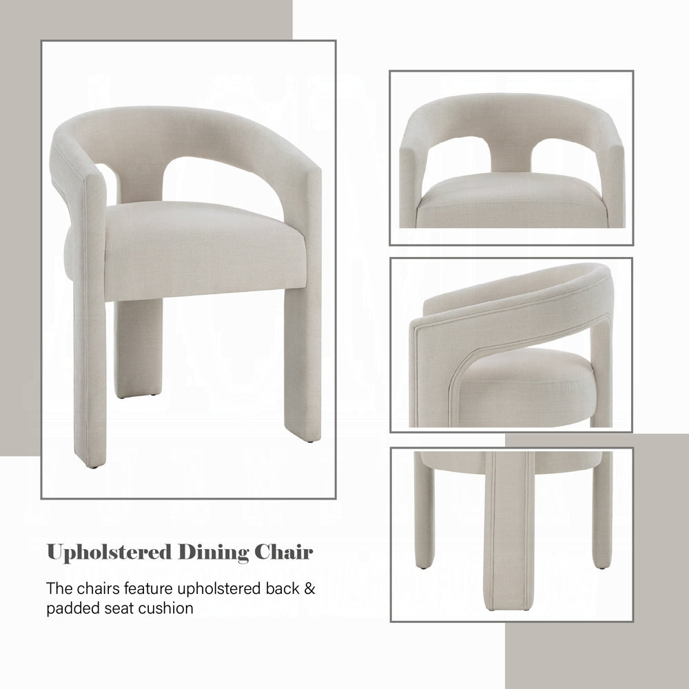 Gamarya 7-Piece Modern Dining Set with 87" Oval Pedestal Table and 6 Beige Linen Upholstered Chairs