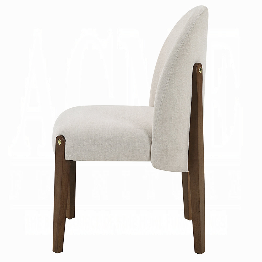 Gamarya 7-Piece Modern Dining Set with 87" Oval Pedestal Table and 6 Beige Chenille Upholstered Chairs, Walnut Finish - Assembly Required