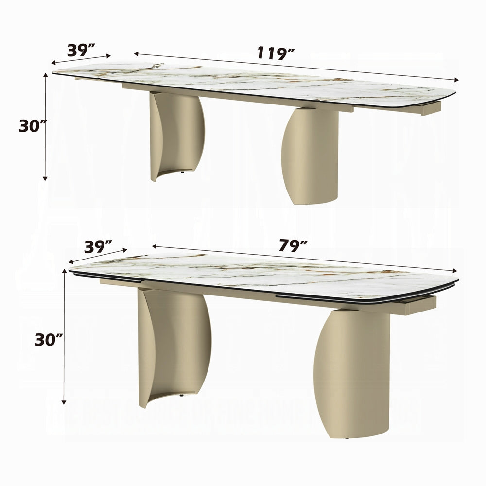 Cora 11-Piece Modern Kitchen Furniture Set Include 1 Extension Dining Table and 10 Chairs, Set for 10 Persons, Italian Ceramic Table Top