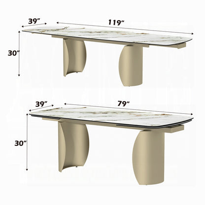 Cora 11-Piece Modern Kitchen Furniture Set Include 1 Extension Dining Table and 10 Chairs, Set for 10 Persons, Italian Ceramic Table Top