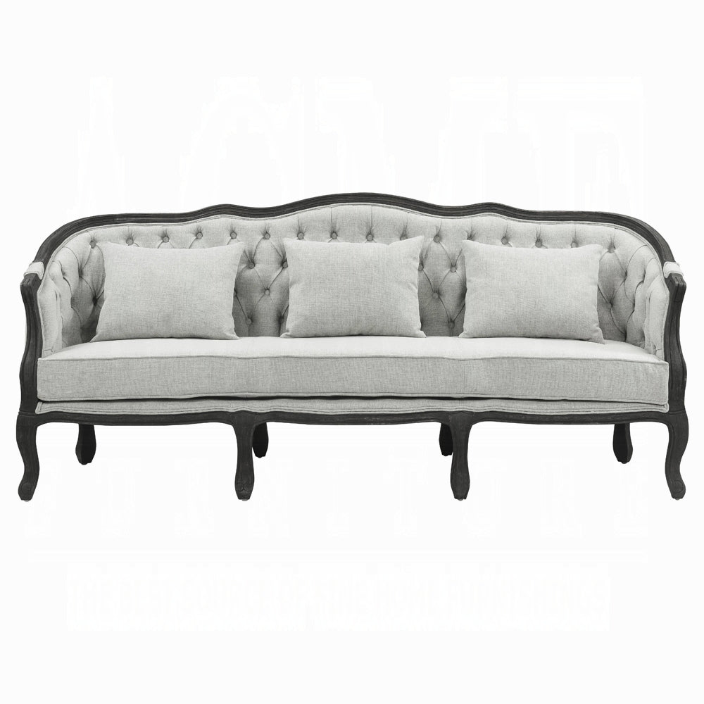 Samael Colletion 3-Piece Living Room Set Include Sofa, Loveseat and Chair, Gray Linen & Dark Brown Finish
