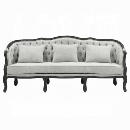 Samael Colletion 3-Piece Living Room Set Include Sofa, Loveseat and Chair, Gray Linen & Dark Brown Finish