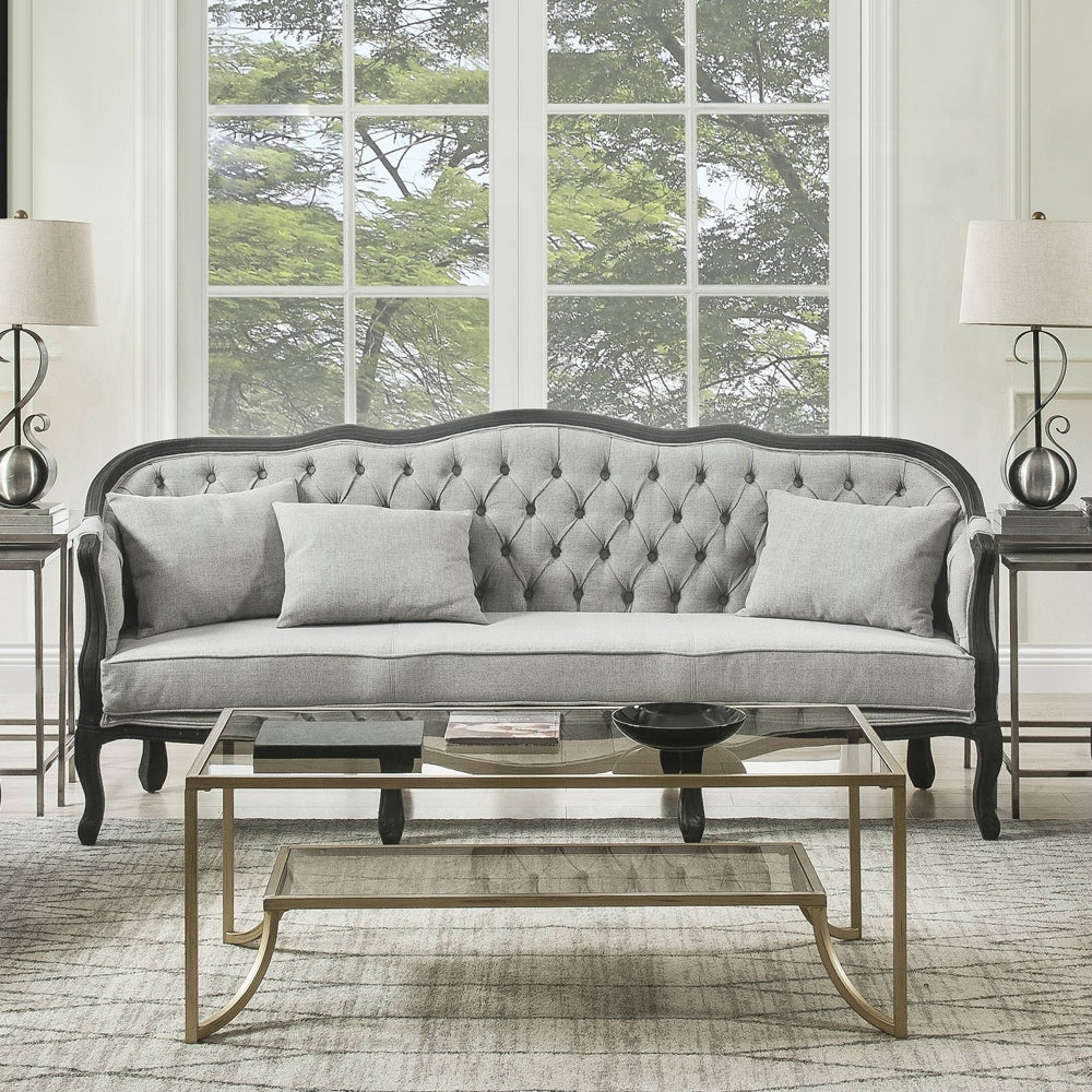 Samael Colletion 3-Piece Living Room Set Include Sofa, Loveseat and Chair, Gray Linen & Dark Brown Finish