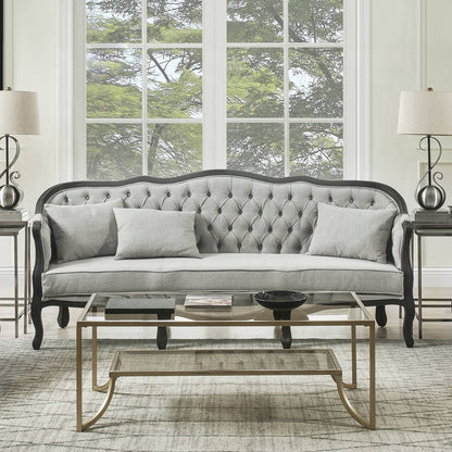 Samael Colletion 3-Piece Living Room Set Include Sofa, Loveseat and Chair, Gray Linen & Dark Brown Finish