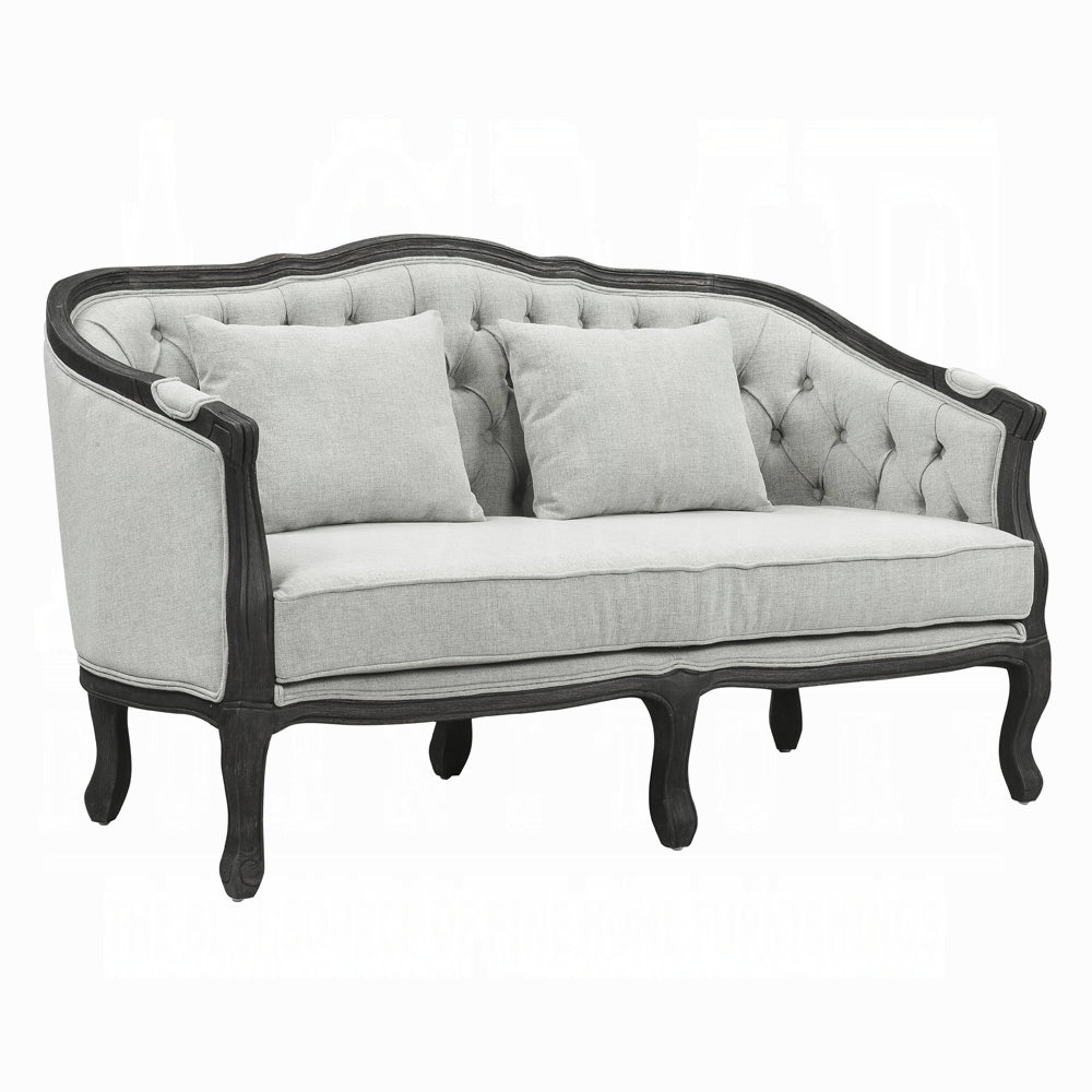 Samael Colletion 3-Piece Living Room Set Include Sofa, Loveseat and Chair, Gray Linen & Dark Brown Finish