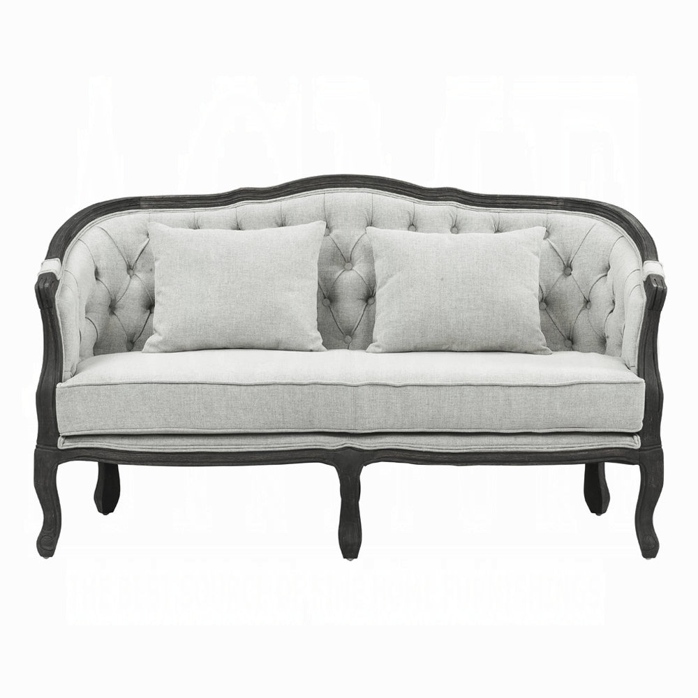 Samael Colletion 3-Piece Living Room Set Include Sofa, Loveseat and Chair, Gray Linen & Dark Brown Finish