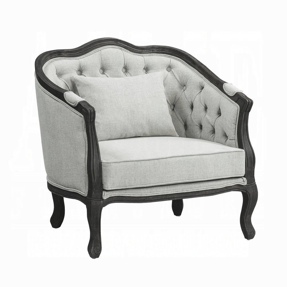Samael Colletion 3-Piece Living Room Set Include Sofa, Loveseat and Chair, Gray Linen & Dark Brown Finish