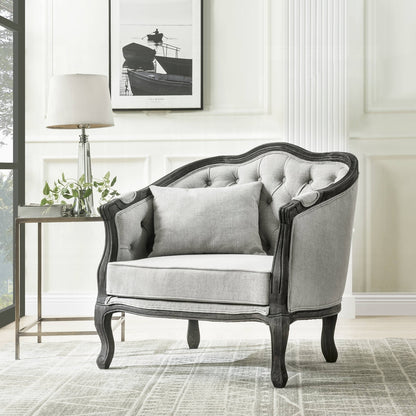 Samael Colletion 3-Piece Living Room Set Include Sofa, Loveseat and Chair, Gray Linen & Dark Brown Finish