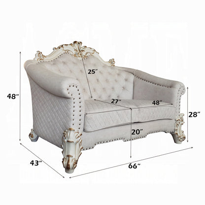 Vendome II Colletion 4-Piece Living Room Set Include Sofa, Loveseat, Chair and Coffee Table, Antique Pearl Finish