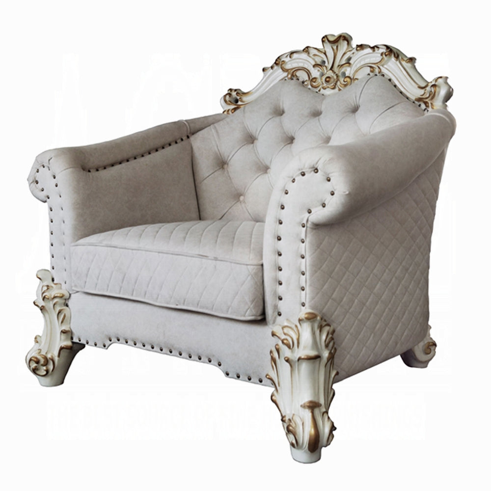 Vendome II Colletion 4-Piece Living Room Set Include Sofa, Loveseat, Chair and Coffee Table, Antique Pearl Finish