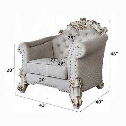 Vendome II Colletion 4-Piece Living Room Set Include Sofa, Loveseat, Chair and Coffee Table, Antique Pearl Finish