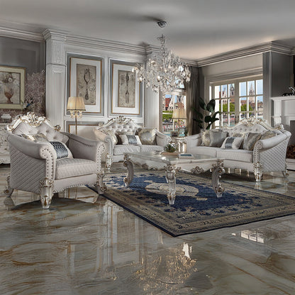 Vendome II Colletion 4-Piece Living Room Set Include Sofa, Loveseat, Chair and Coffee Table, Antique Pearl Finish