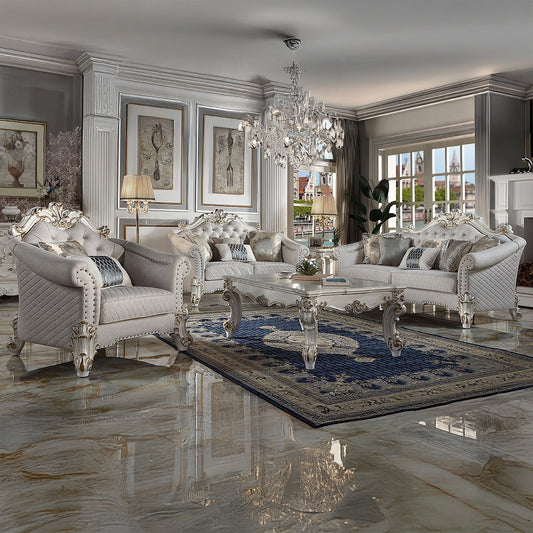 Vendome II Colletion 4-Piece Living Room Set Include Sofa, Loveseat, Chair and Coffee Table, Antique Pearl Finish