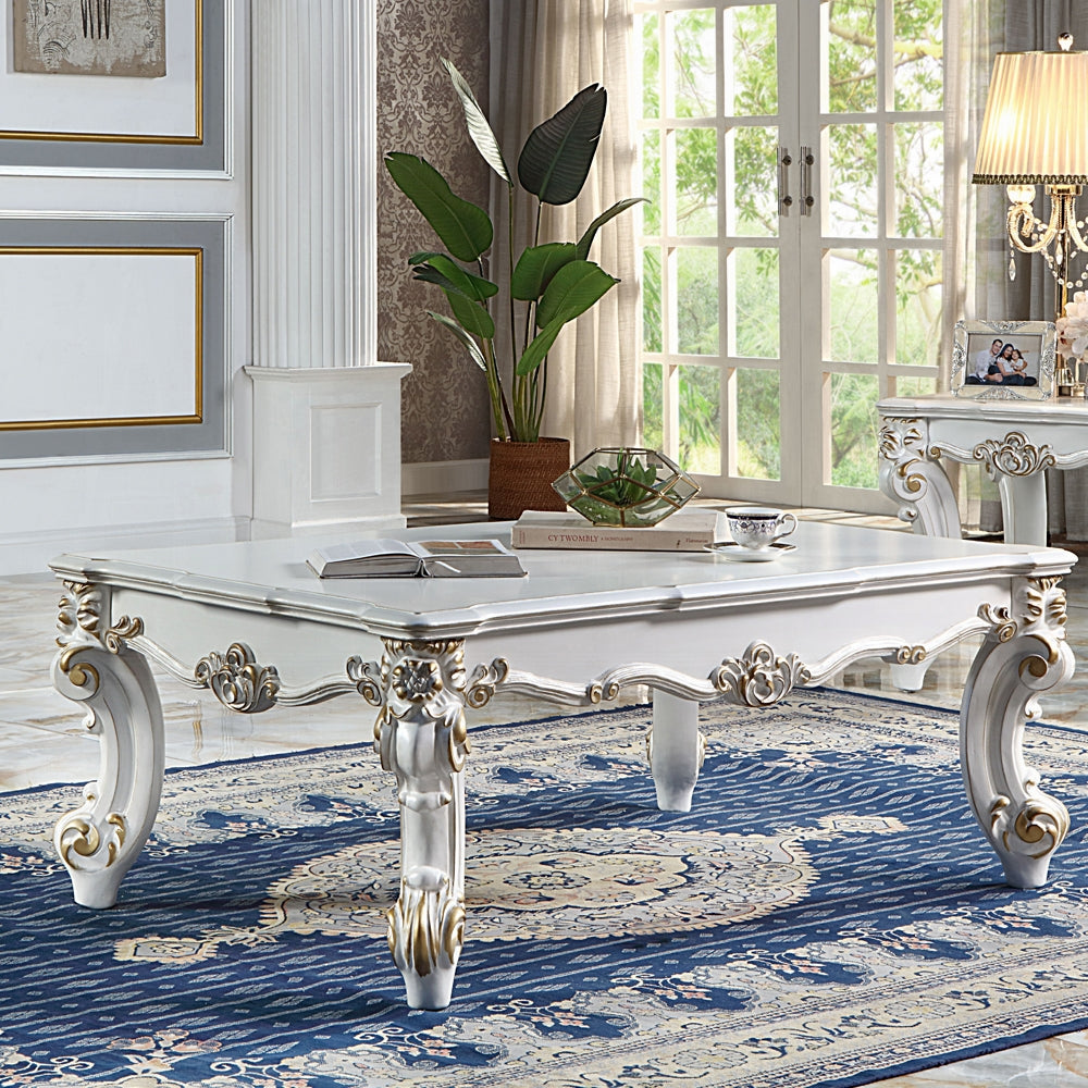 Vendome II Colletion 4-Piece Living Room Set Include Sofa, Loveseat, Chair and Coffee Table, Antique Pearl Finish
