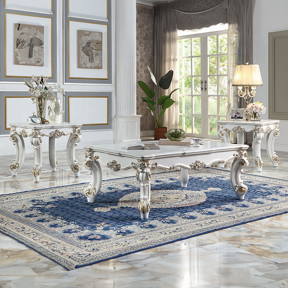 Vendome II Colletion 4-Piece Living Room Set Include Sofa, Loveseat, Chair and Coffee Table, Antique Pearl Finish