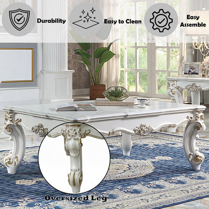 Vendome II Colletion 4-Piece Living Room Set Include Sofa, Loveseat, Chair and Coffee Table, Antique Pearl Finish